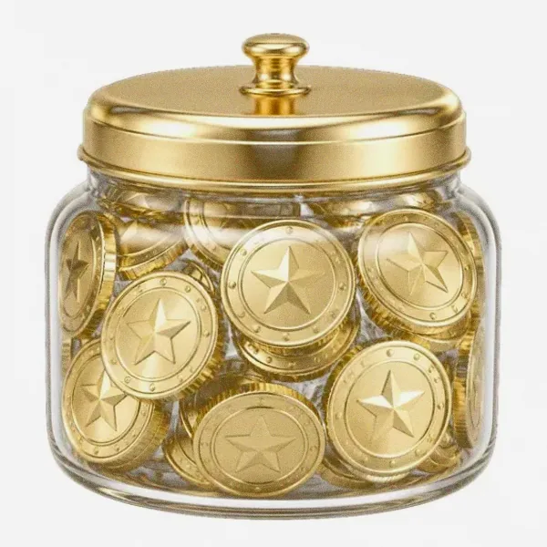 Coin-filled jar — Lucky Mister